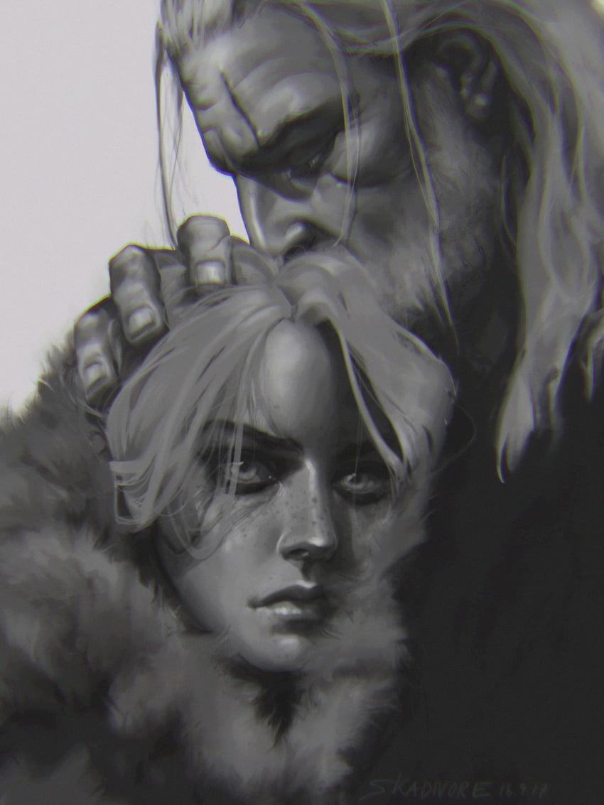 ciri and geralt of rivia (the witcher and 1 more) drawn by skadivore
