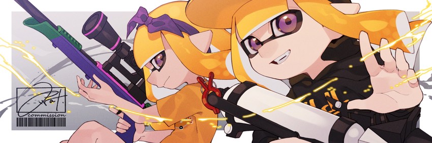 inkling player character and inkling girl (splatoon and 1 more) drawn by prat_rat