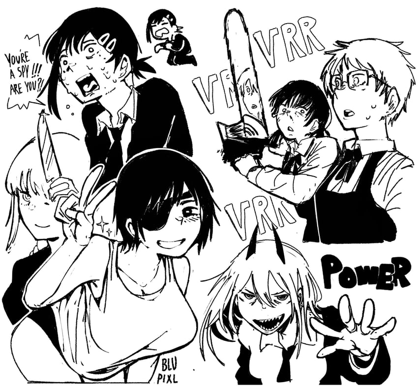 makima, power, denji, higashiyama kobeni, mitaka asa, and 2 more (chainsaw man) drawn by blupixl