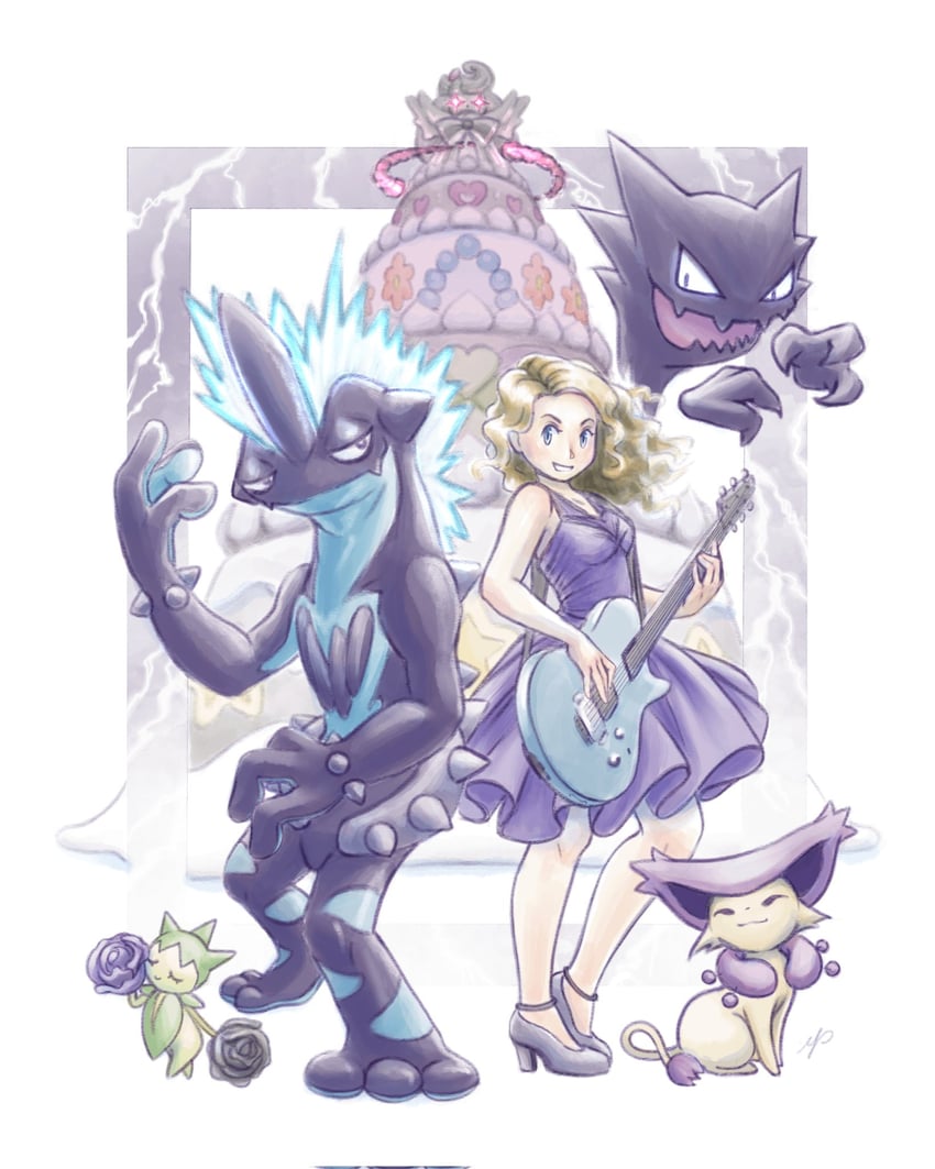 alcremie, haunter, toxtricity, roselia, delcatty, and 2 more (pokemon and 1 more) drawn by mgishere