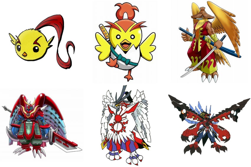 chronomon, chronomon holy mode, chronomon destroy mode, chicchimon, hyokomon, and 2 more (digimon)