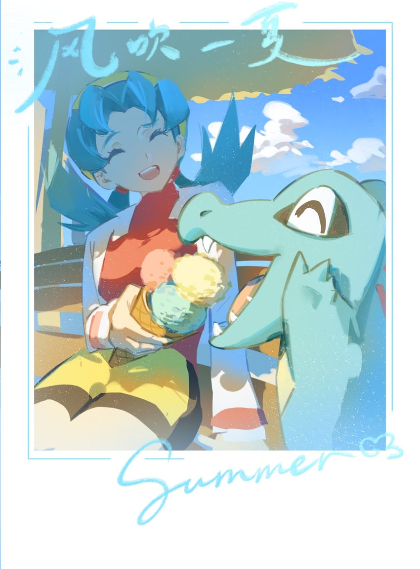 kris and totodile (pokemon and 1 more) drawn by krg_0603