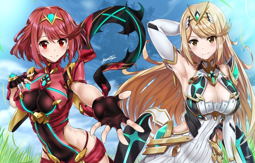 pyra and mythra (xenoblade chronicles and 1 more) drawn by nez-box