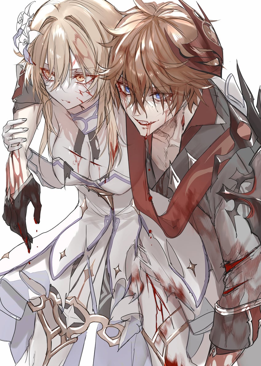 lumine and tartaglia (genshin impact) drawn by pottsness