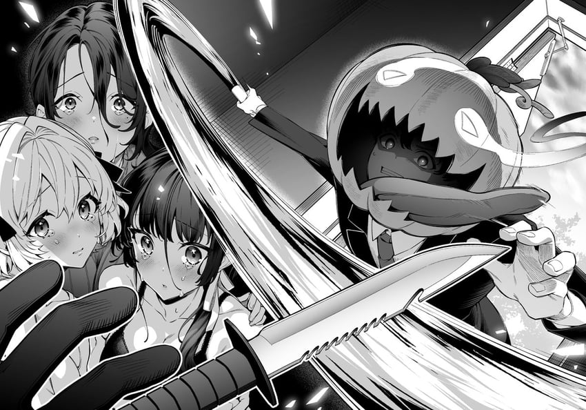 shinjou aina, shinjou arisa, shinjou sakina, and doumoto hayato (otoko girai na bijin shimai wo namae mo tsugezu ni tasuketara ittai dounaru?) drawn by giuniu