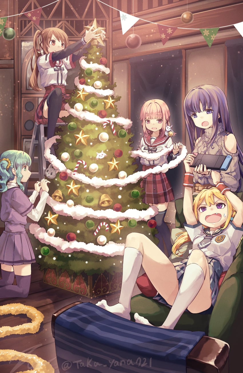 tamaki iroha, nanami yachiyo, futaba sana, yui tsuruno, mitsuki felicia, and 1 more (mahou shoujo madoka magica and 1 more) drawn by taka.yana