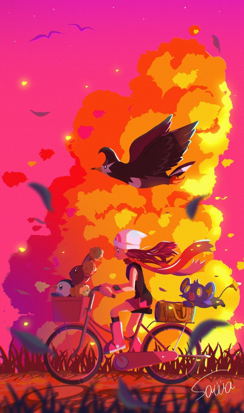 dawn, piplup, buneary, shinx, and staravia (pokemon and 1 more) drawn by zzsawazz12