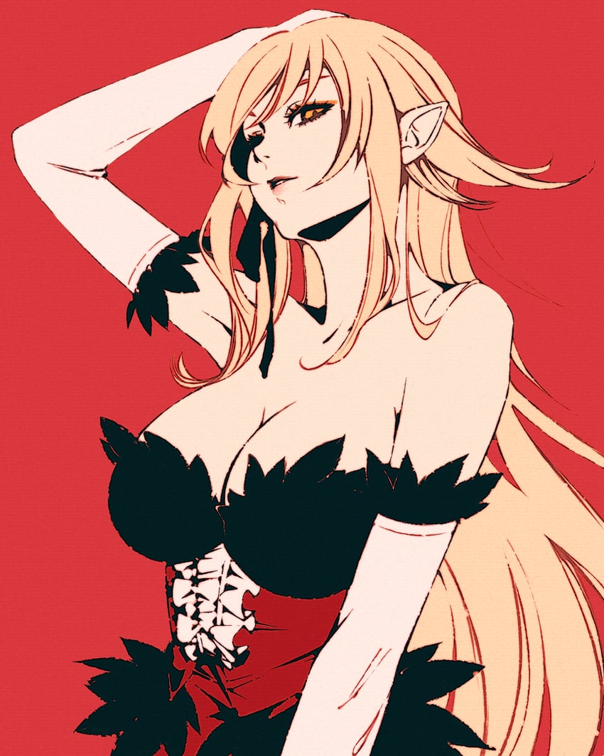 oshino shinobu and kiss-shot acerola-orion heart-under-blade (monogatari) drawn by moshimoshibe