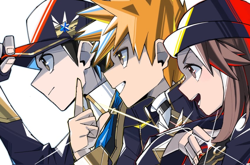 blue oak, leaf, and red (pokemon and 1 more) drawn by ora_(oraora_oekaki)