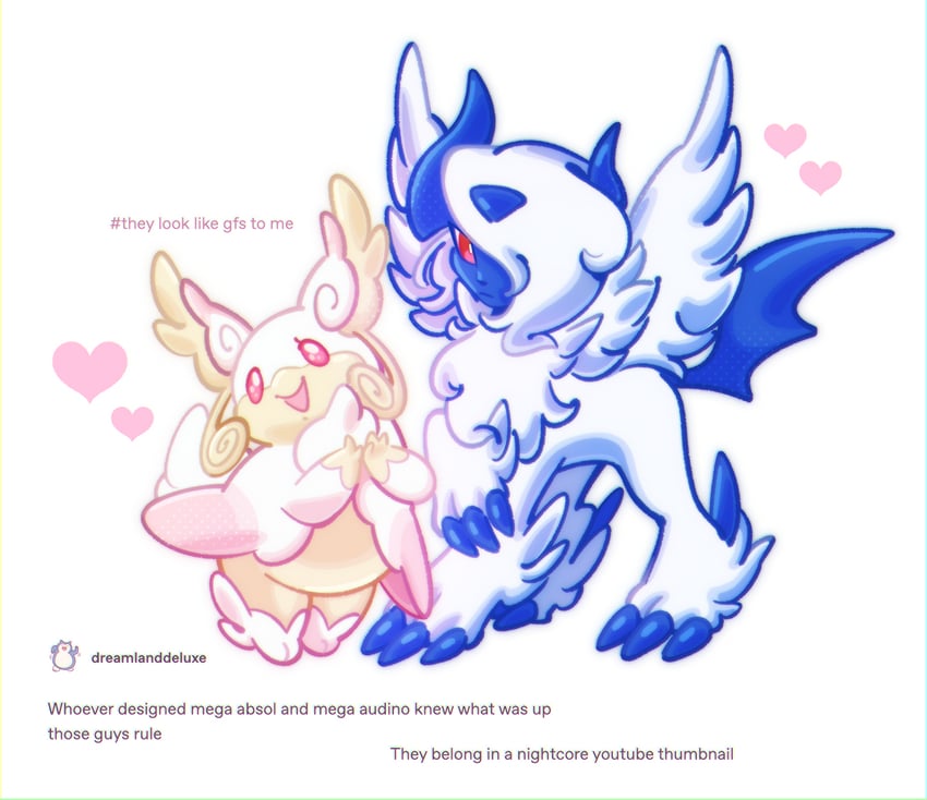 absol, audino, mega absol, and mega audino (pokemon) drawn by biskyfresh