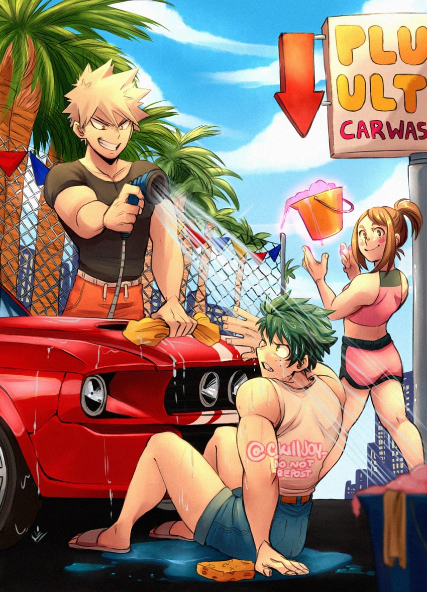 midoriya izuku, bakugou katsuki, and uraraka ochaco (boku no hero academia) drawn by mica_(c_killjoy)