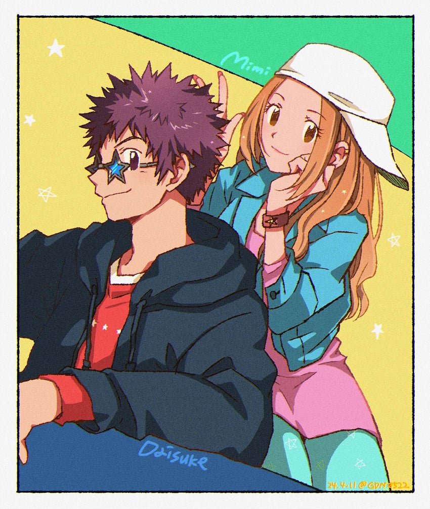 tachikawa mimi and motomiya daisuke (digimon and 2 more) drawn by gdn0522