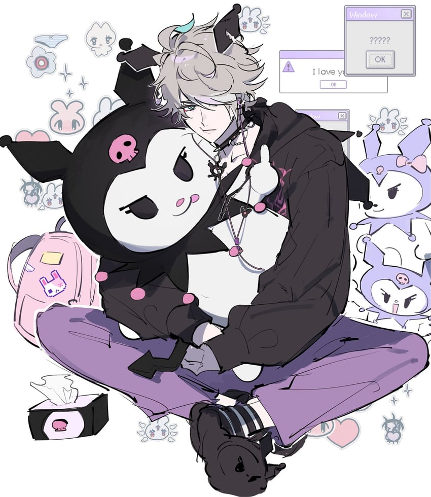 alhaitham and kuromi (genshin impact and 5 more) drawn by mmme0709