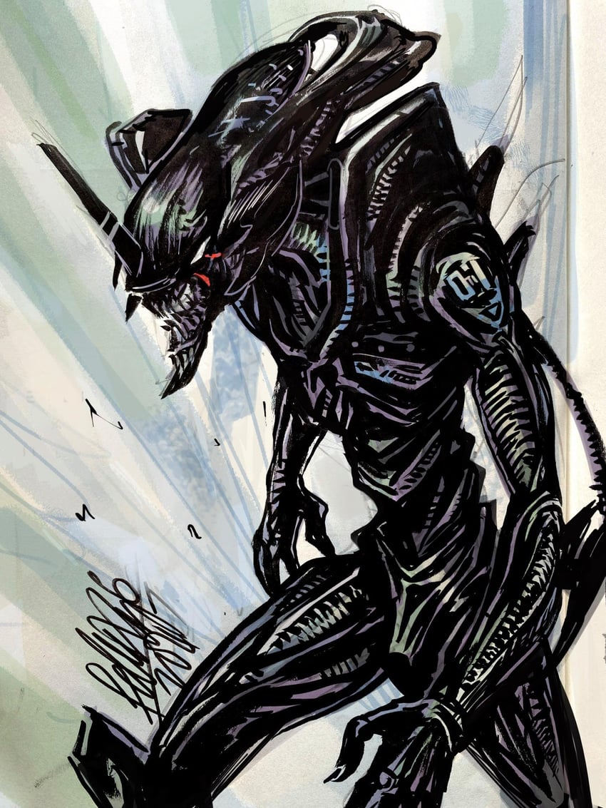 eva 01 and xenomorph (neon genesis evangelion and 1 more) drawn by felixxip