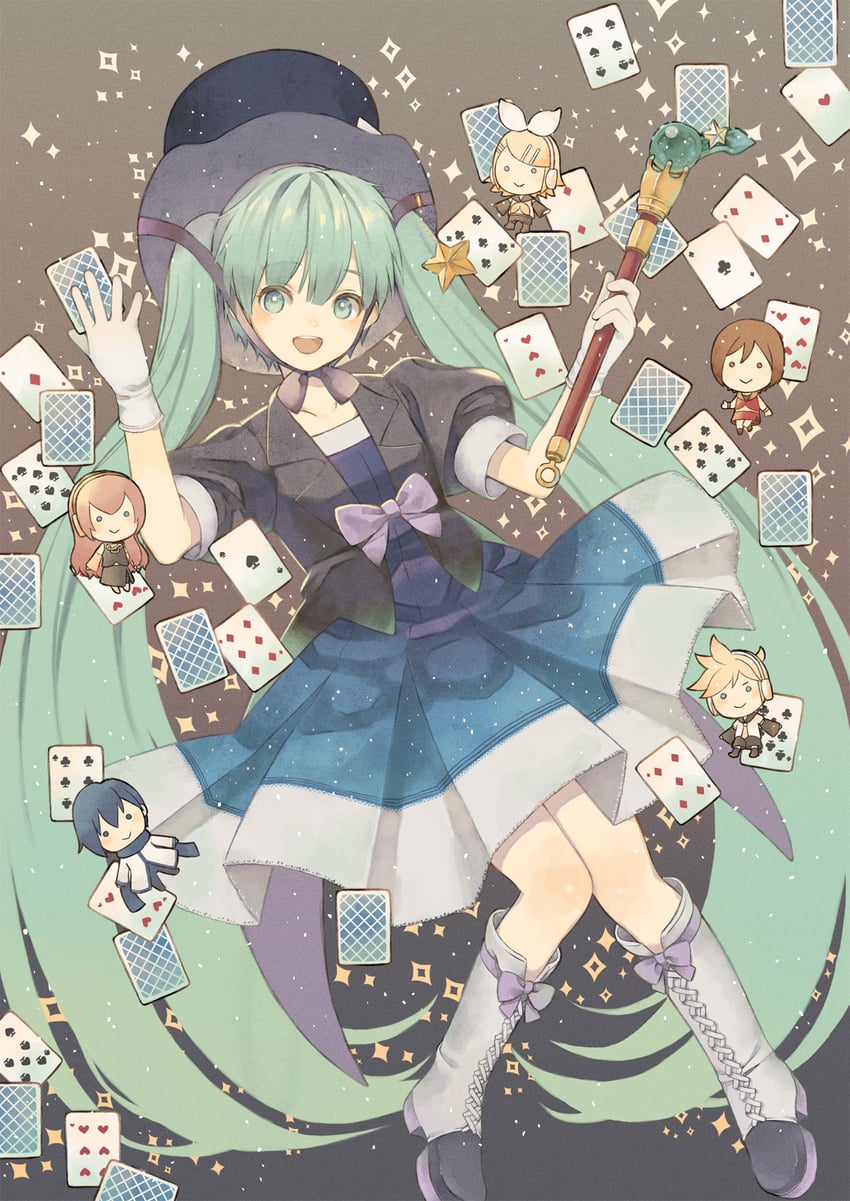 hatsune miku, kagamine rin, kagamine len, megurine luka, kaito, and 2 more (vocaloid and 1 more) drawn by original-orange-610917