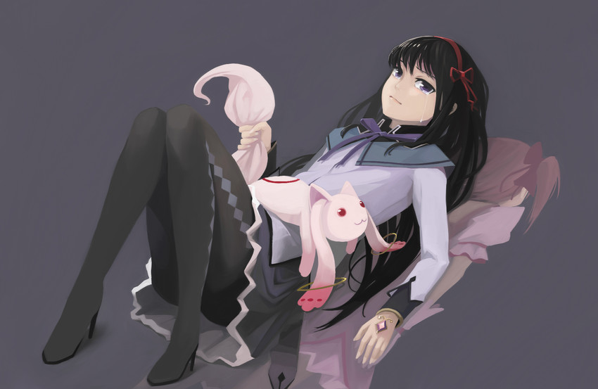 akemi homura, kaname madoka, and kyubey (mahou shoujo madoka magica) drawn by elrowa