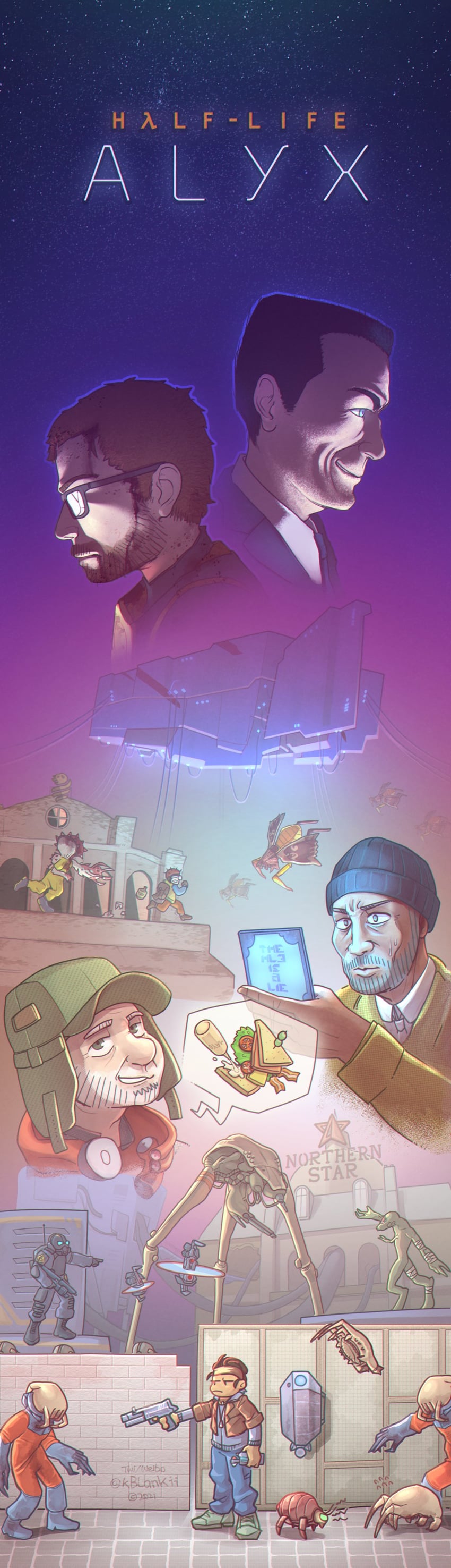 gordon freeman, headcrab, alyx vance, strider, g-man, and 7 more (half-life and 2 more) drawn by k.blank