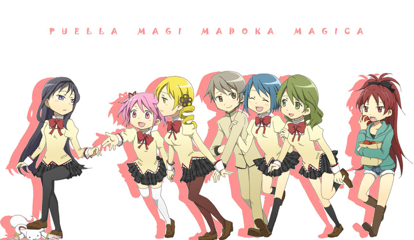 akemi homura, kaname madoka, miki sayaka, sakura kyoko, tomoe mami, and 3 more (mahou shoujo madoka magica) drawn by nanananona