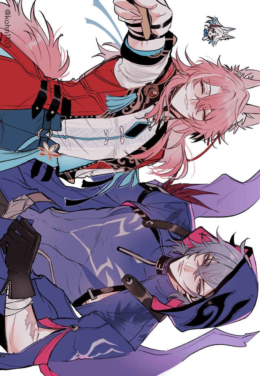 feixiao, jiaoqiu, and moze (honkai and 1 more) drawn by nima_(khn1103)