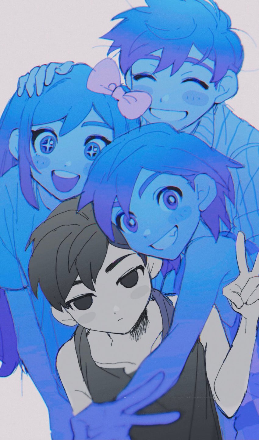 omori, aubrey, kel, and hero (omori) drawn by thxzmgn