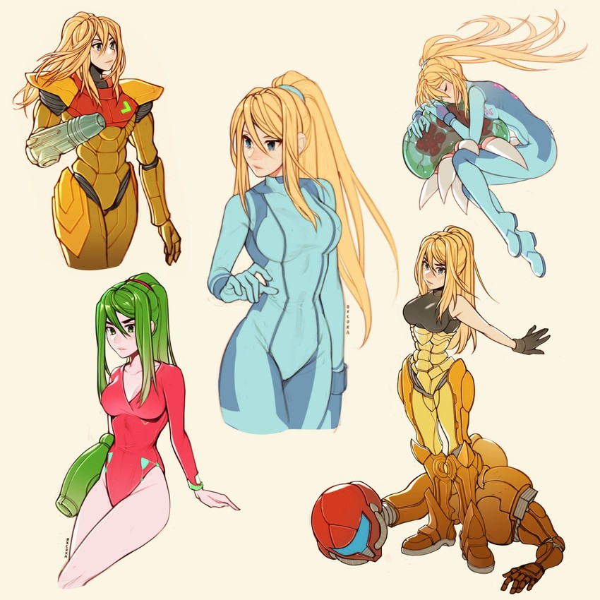 samus aran, metroid, metroid larva, and justin bailey (metroid and 1 more) drawn by oxcoxa