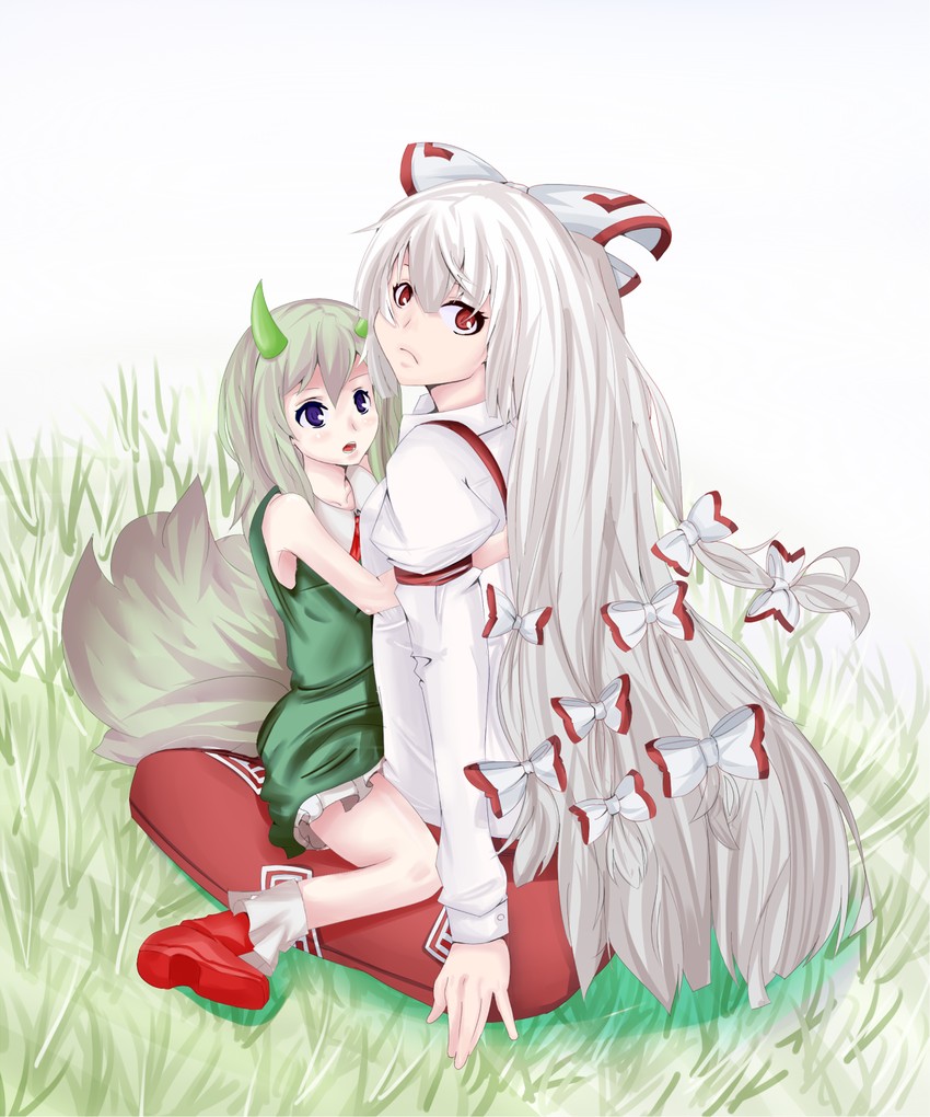fujiwara no mokou, kamishirasawa keine, and ex-keine (touhou) drawn by kuronyako