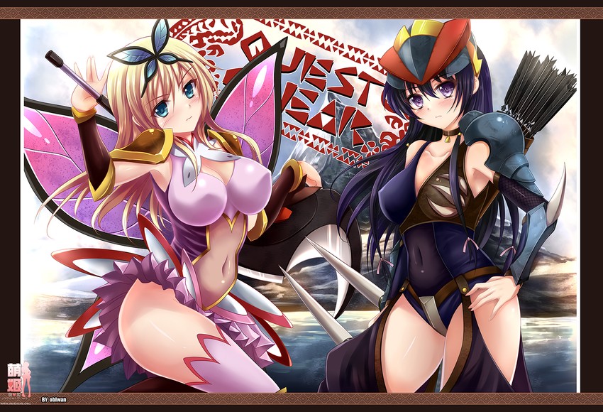 kashiwazaki sena and mikazuki yozora (monster hunter and 1 more) drawn by obiwan