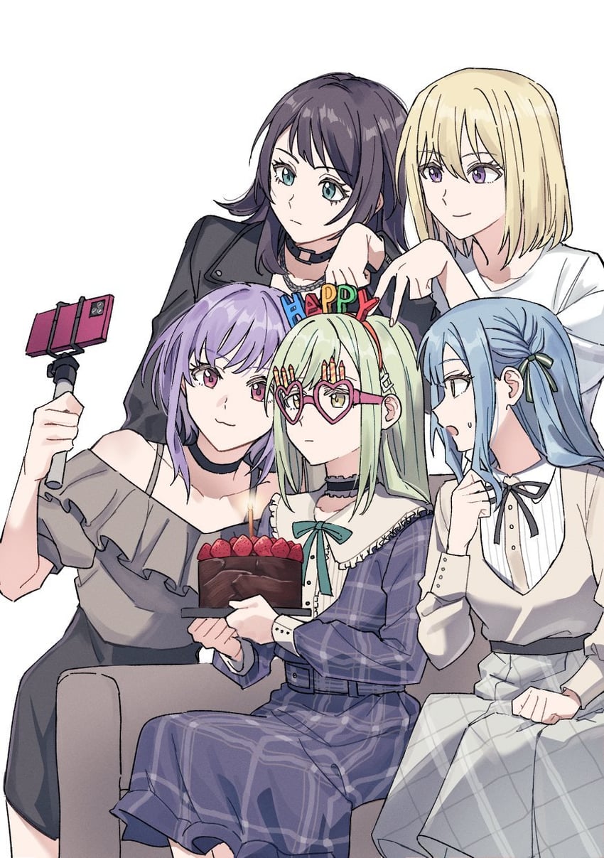 togawa sakiko, wakaba mutsumi, yahata umiri, misumi uika, and yuutenji nyamu (bang dream! and 1 more) drawn by akni