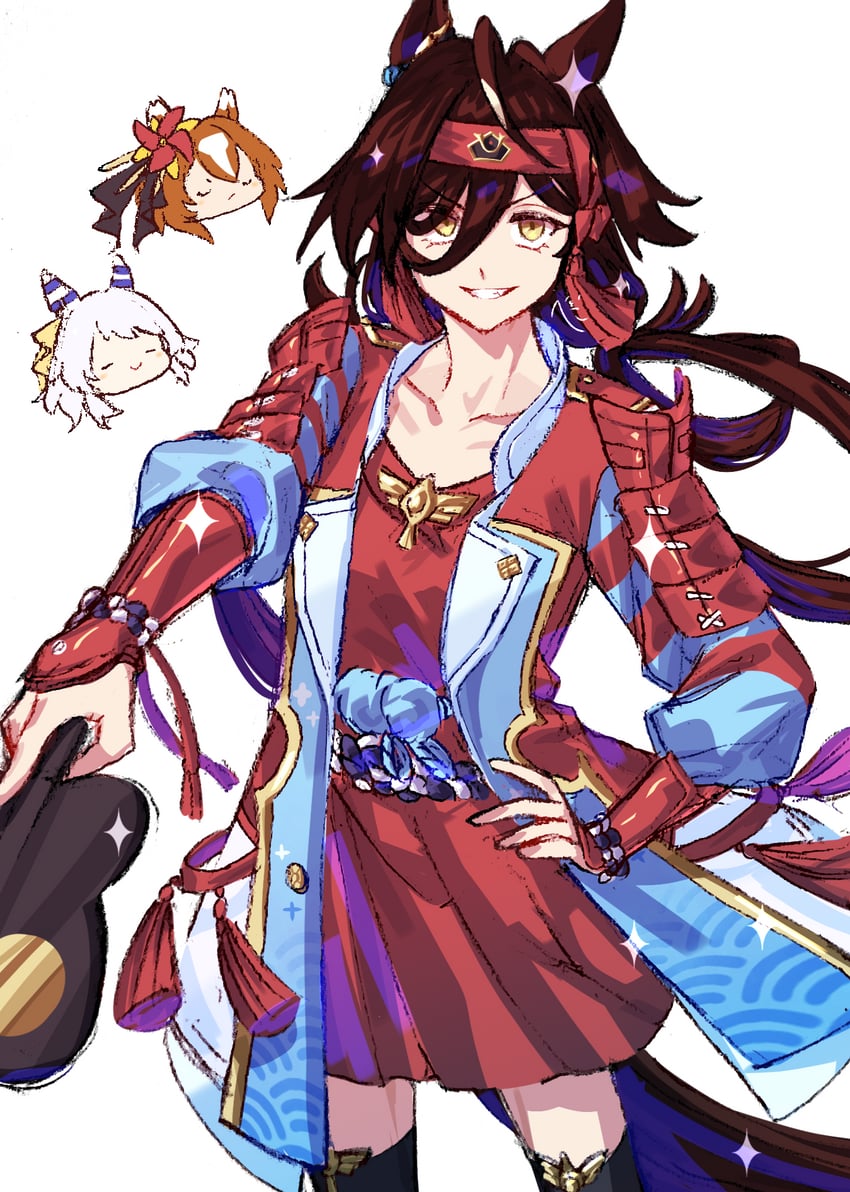 hishi miracle, yaeno muteki, and no reason (umamusume) drawn by jagaimobeniko