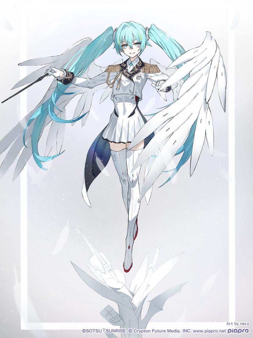 hatsune miku and wing gundam zero custom (vocaloid and 3 more) drawn by neco