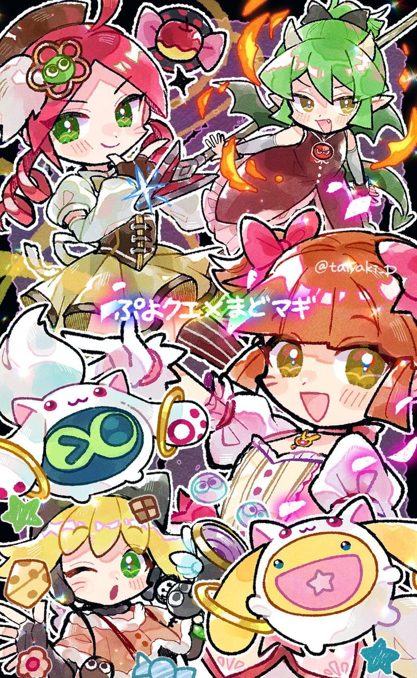 kaname madoka, sakura kyoko, kyubey, charlotte, momoe nagisa, and 5 more (mahou shoujo madoka magica and 2 more) drawn by doradorakingyo