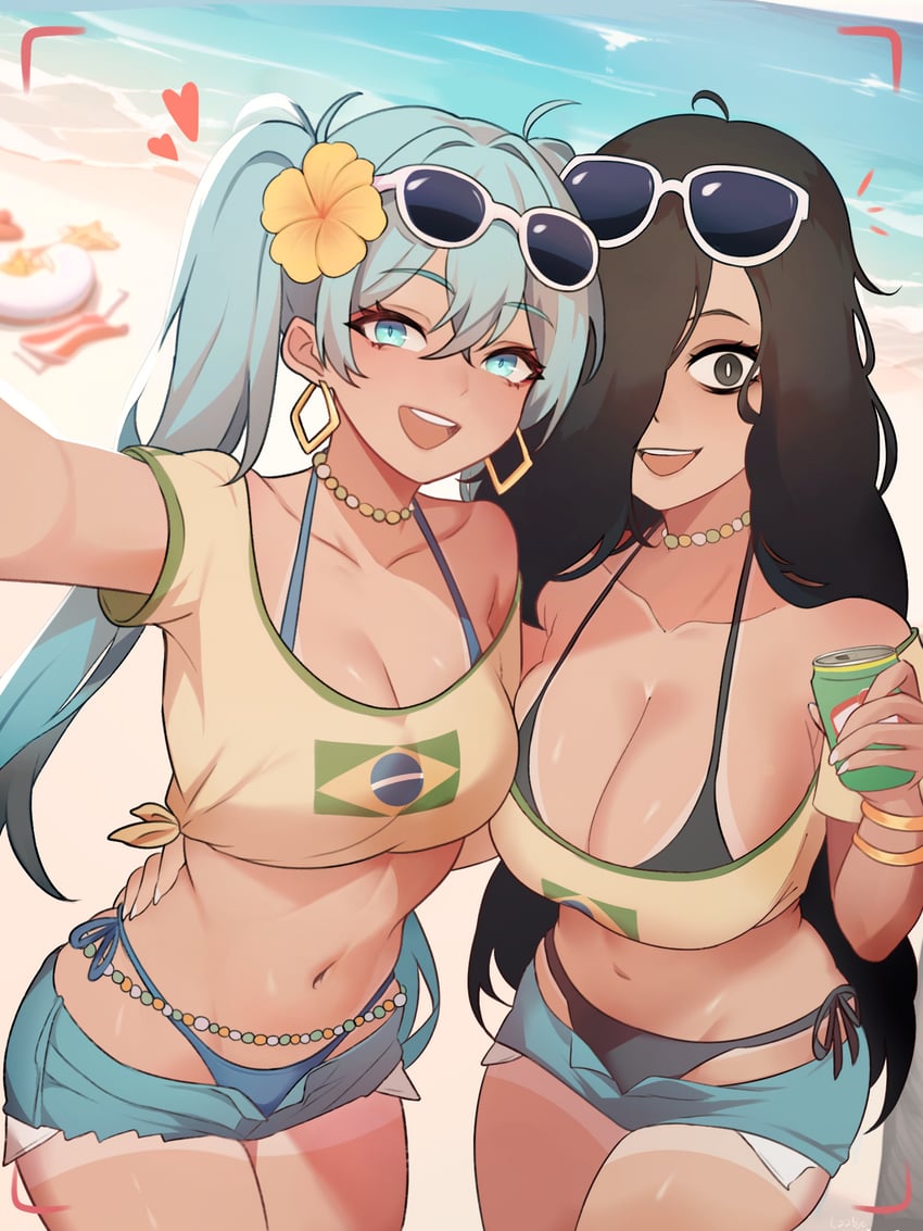 hatsune miku, brazilian miku, yamamura sadako, and brazilian sadako (vocaloid and 1 more) drawn by laabje