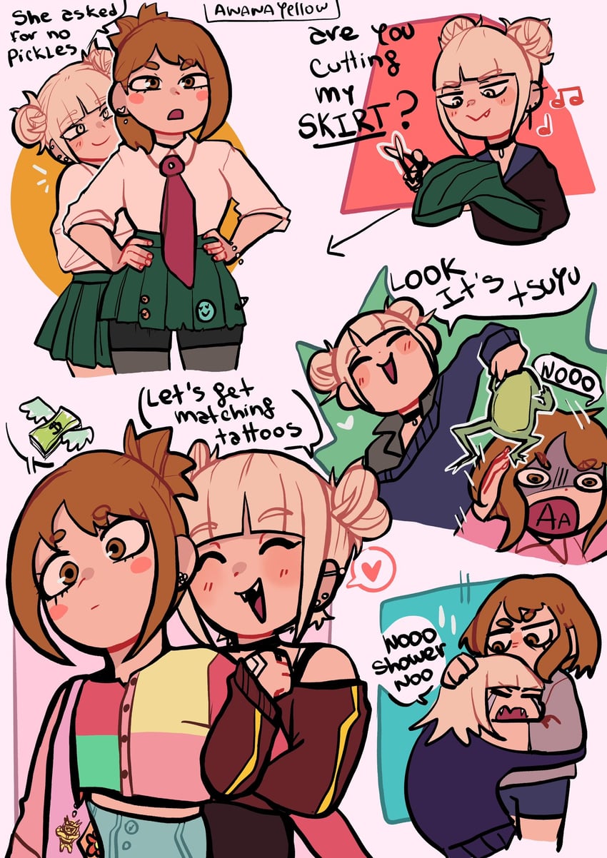 uraraka ochaco and toga himiko (boku no hero academia) drawn by ananayellow