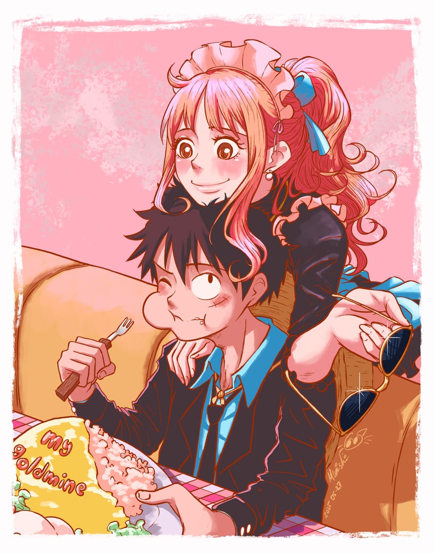 nami and monkey d. luffy (one piece) drawn by a_mimishi