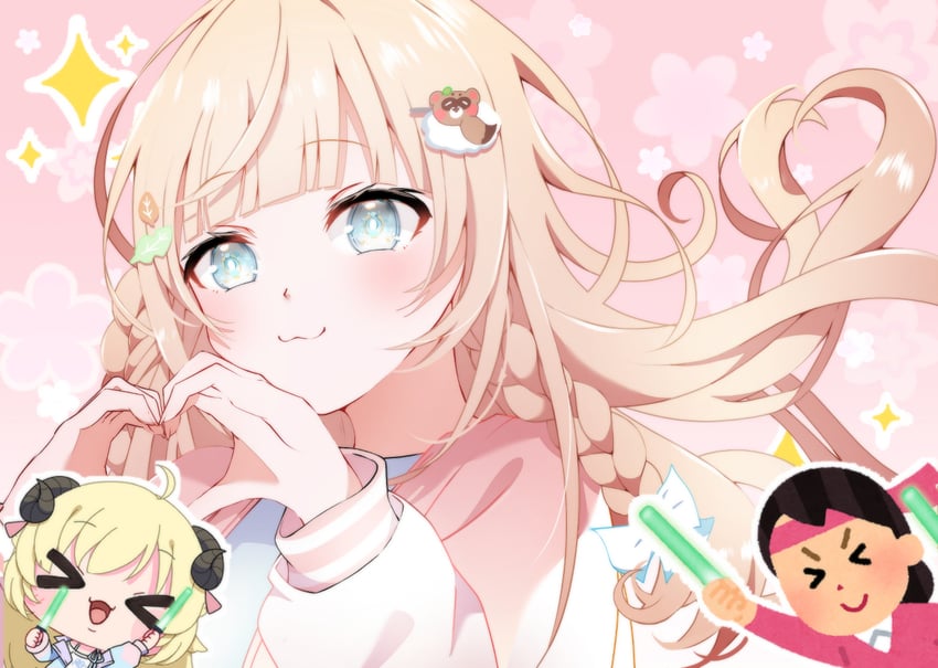 kazama iroha, tsunomaki watame, and pokobee (hololive and 1 more) drawn by satsuki_(pixiv_742410)