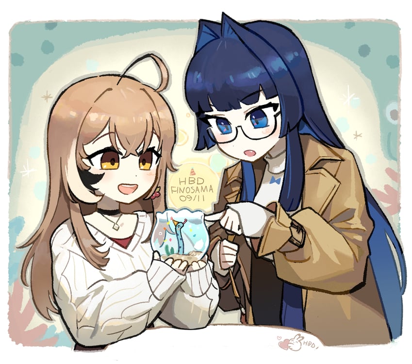 ouro kronii and nanashi mumei (hololive and 1 more) drawn by guoo