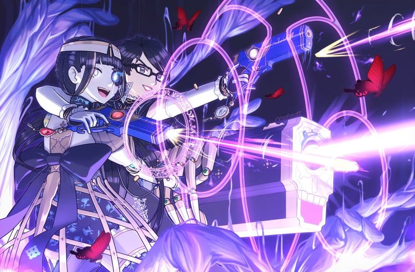 bayonetta and azami (xenoblade chronicles and 3 more) drawn by arclumx
