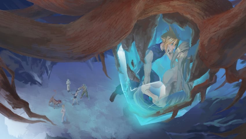 tifa lockhart, cloud strife, sephiroth, barret wallace, and red xiii (final fantasy and 1 more) drawn by enjoutoru
