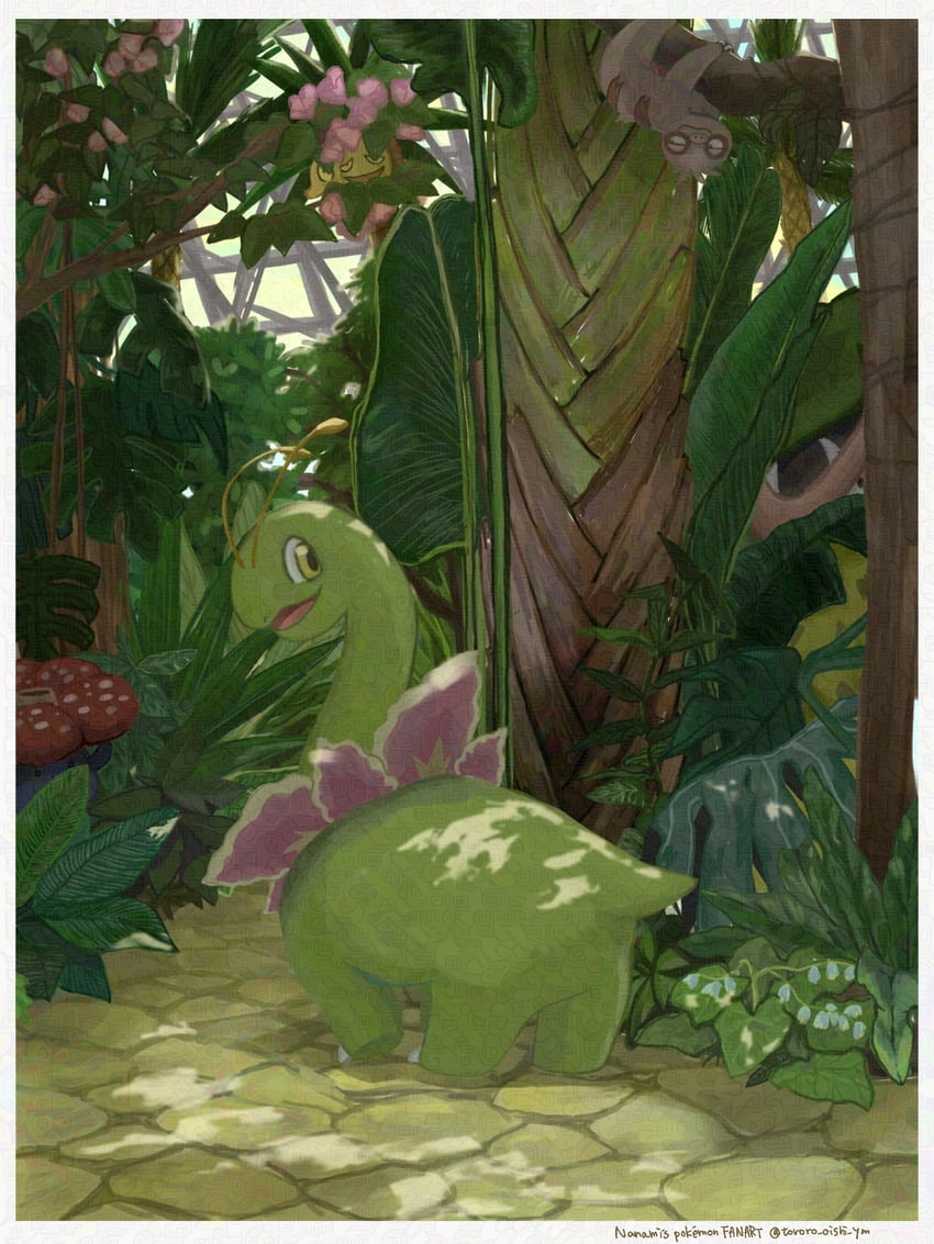alolan exeggutor, meganium, vileplume, victreebel, and slakoth (pokemon) drawn by tororo_oishi_ym
