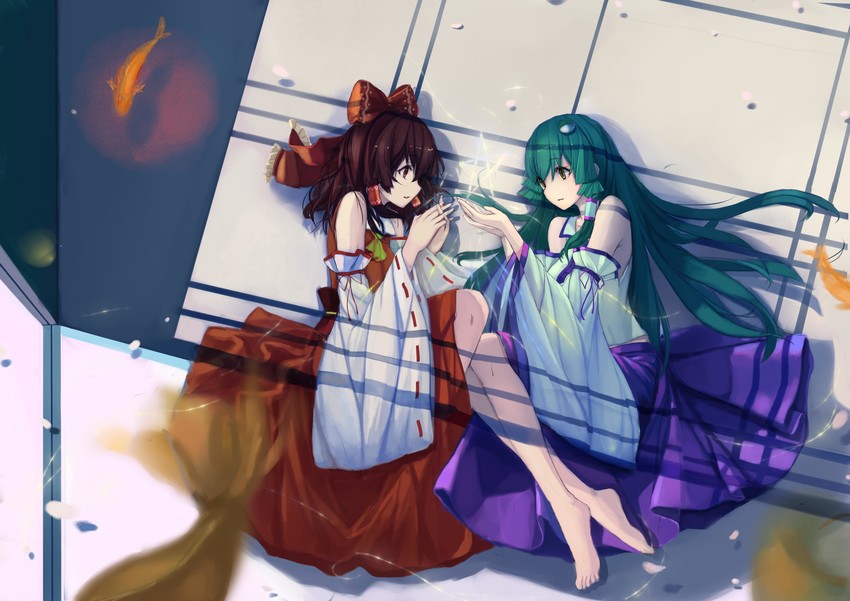 hakurei reimu and kochiya sanae (touhou) drawn by hoshino_arika