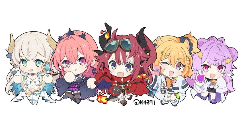 runie ruse, muu muyu, hikanari hina, eimi isami, and saya sairroxs (phase connect) drawn by n4391