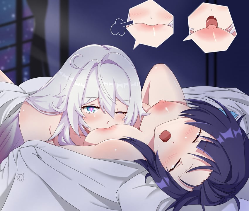 kiana kaslana and raiden mei (honkai and 1 more) drawn by kudayunii
