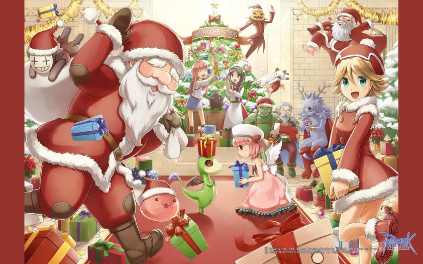 poring, santa claus, orc warrior, goblin, jakk, and 6 more (ragnarok online) drawn by natsuya_(kuttuki)
