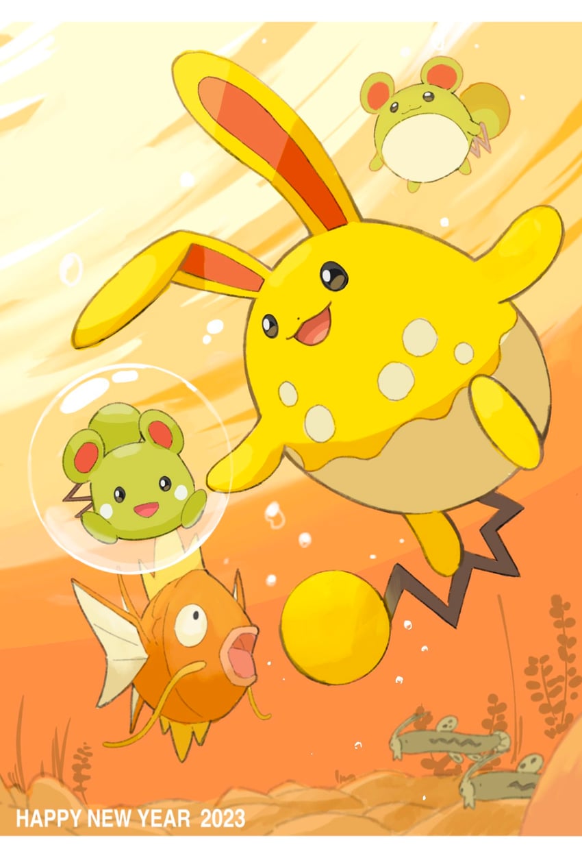 marill, magikarp, azumarill, azurill, and barboach (pokemon) drawn by momota_pix