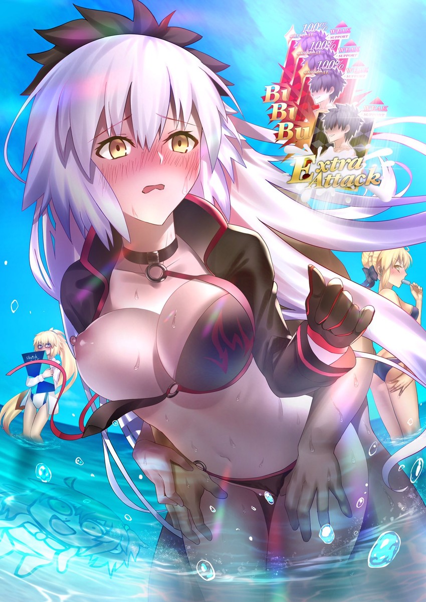 artoria pendragon, fujimaru ritsuka, jeanne d'arc alter, jeanne d'arc, and saber alter (fate and 1 more) drawn by mishima_psycho