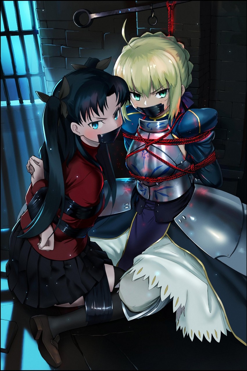 artoria pendragon, saber, and tohsaka rin (fate and 1 more) drawn by sharpffffff