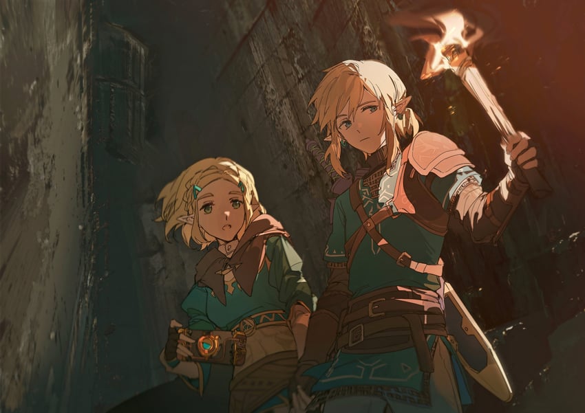 link and princess zelda (the legend of zelda and 1 more) drawn by yuno_11_02