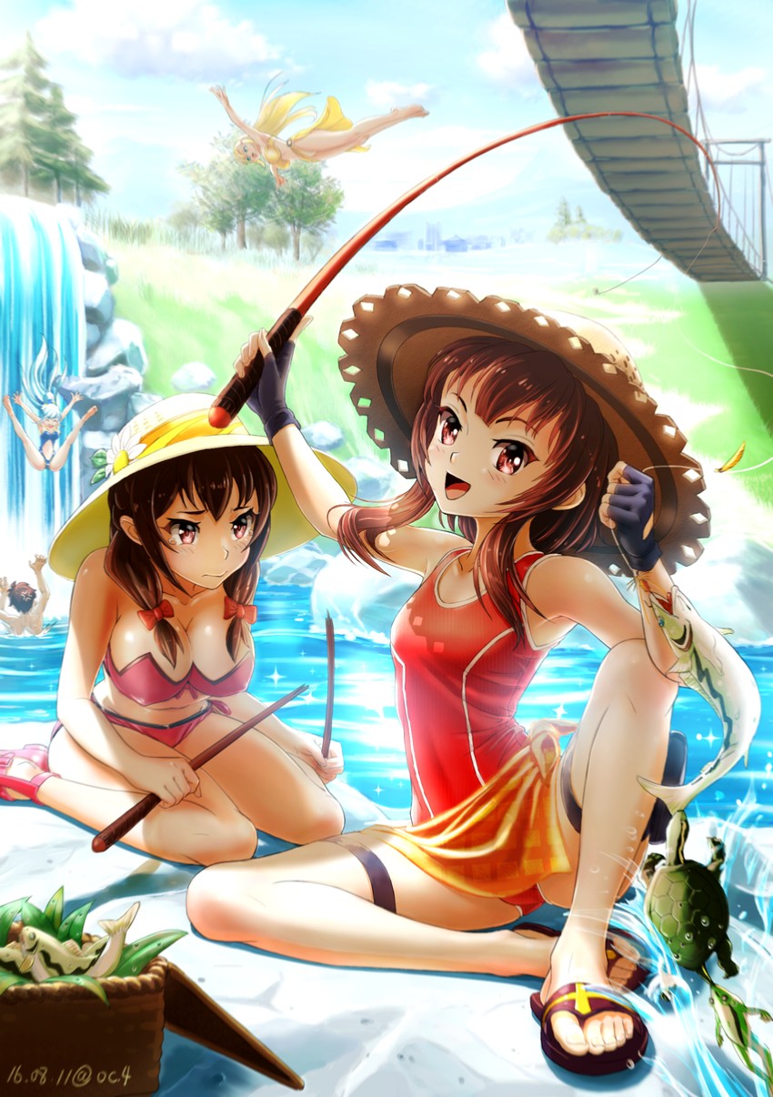 megumin, aqua, darkness, satou kazuma, and yunyun (kono subarashii sekai ni shukufuku wo!) drawn by oshiyon