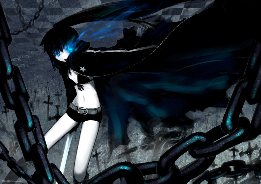 black rock shooter and kyonko (suzumiya haruhi no yuuutsu and 1 more) drawn by miharu_(cgsky)