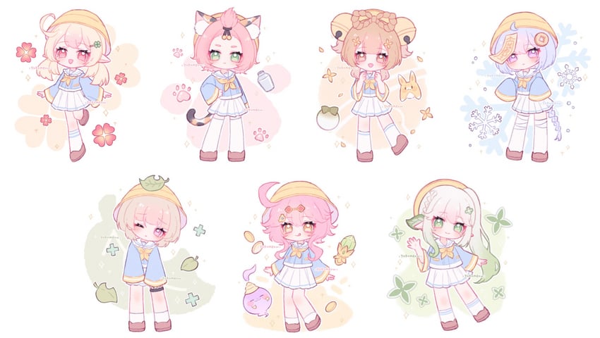 nahida, klee, qiqi, diona, sayu, and 4 more (genshin impact) drawn by yukomeow